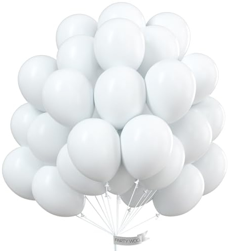 PartyWoo Luftballons Weiß, 50 Stück 12 Zoll Ballons Weiß, Weiße Luftballons für Ballongirlande oder Ballonbogen als Partydeko, Geburtstagsdekoration, Hochzeitsdekoration, Babypartydekoration, Weiß-Y13