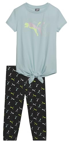 PUMA Kurzarm-T-Shirt und Capri-Leggings für Mädchen, Türkis Aqua, Small