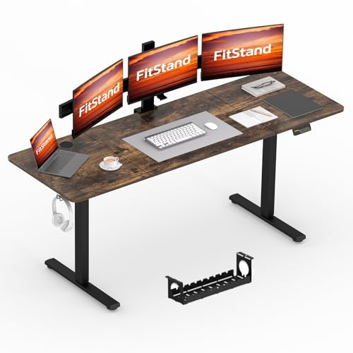 FitStand FQ1 200x80cm höhenverstellbarer Schreibtisch Electric Lift Desk mit Tischplatte, Stehpult, Lift Computertisch mit Haken, Kindersicherung, Memory-Funktion für Büro und Zuhause-Dunkelbraun