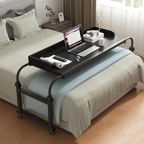 JSLJDM Überbetttisch mit Rollen,pflegehilfsmittel betttische Höhenverstellbar Mobilitätstisch über Dem Bett Laptoptisch Bettbeistelltisch für Tägliche Entspannungsarbeit Unterhaltung(Color:Weiß)