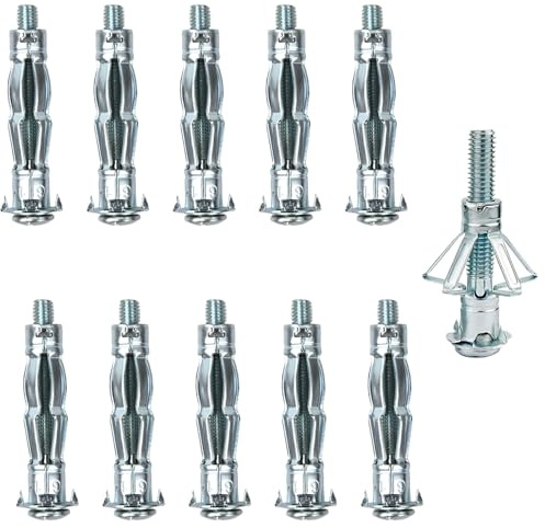 Wisebom Metall Hohlraumdübel M6 x 52 mm verzinkt Hohlwanddübel Schwerlast Hohlraumdübel 10 Stück Metall Spreizdübel für Befestigungen in Gipskarton