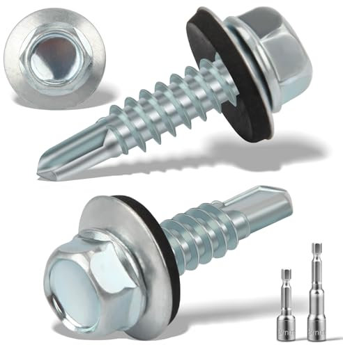 120 Pièces de Vis Auto-Taraudeuses pour Métal 4,8 x 19 mm Autoperforantes avec Chapeaux pour Tôles Ondulées Hexagonales avec Rondelle de Joint Galvanisée en Acier + 2 Pointes Hexagonales M8 (Argent)