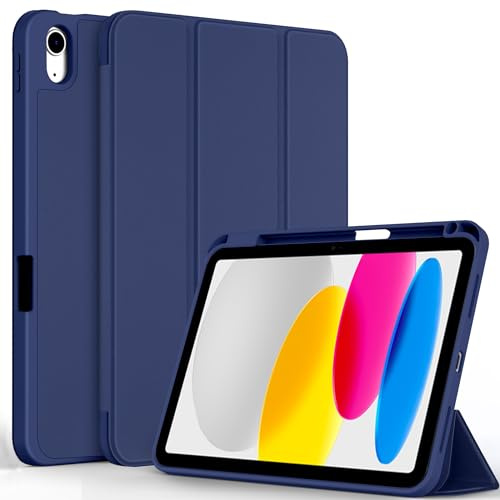 CACOE Hülle für iPad (A16) 11./ 10. Generation 11 mit Stifthalter | Dünn Ständer Schutzhüllen mit Weicher TPU-Rückseite, Auto Sleep/Wake,Navy blau