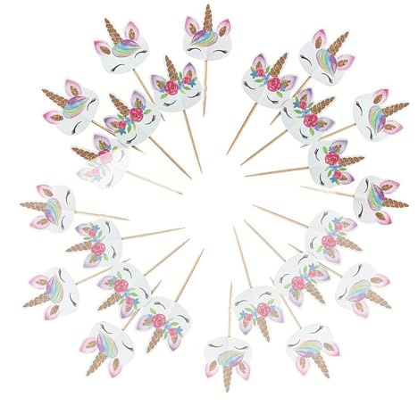 Toppers Cupcake Unicorno 48Pezzi Cupcake Decorazione Topper per Torta Unicorno Cupcake Toppers Festa Torta Decorazioni