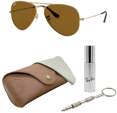 Ray-Ban RB3025 Aviator SONNENBRILLEN-SET | Exklusiv-Etui und Care-Kit | Polished Arista Gold/B-15 Brown