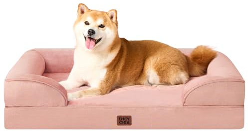 EHEYCIGA Orthopädisches Hundebett Kleine Hunde, 89x56cm, Rosa | Orthopädischer Eierkistenschaum, Waschbarer und Wasserdichte Bezug, Rutschfester Boden, Reversibles Design, Atmungsaktiv
