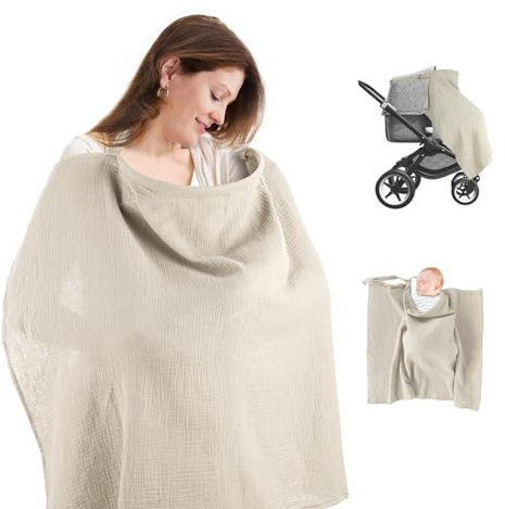 Toalla de lactancia – Bufanda de lactancia para viajes, muselina para bebés de algodón transpirable, 75 x 95 cm, funda multiusos para enfermería (caqui)