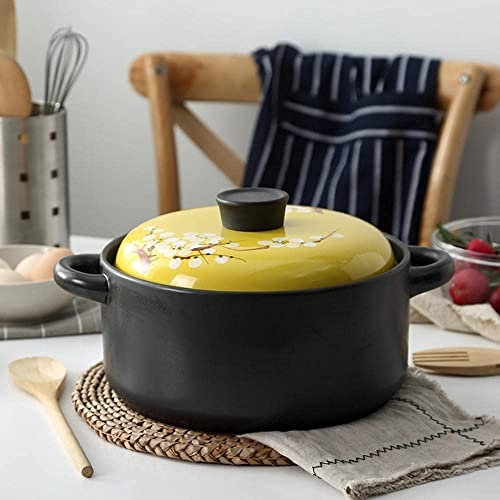 CNBYDK Ceramic cooking pot Terracotta Casserole Pot Ceramic Casserole Clay Pot Clay Cooking Pot with Cover,High Temperature Resistance,Easy to Clean.-1.5L (4l)