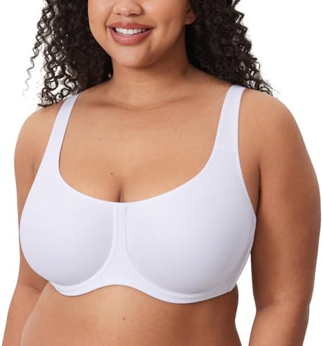 DELIMIRA Donna Reggiseno con Ferretto Sostegno Coppa Completa Taglie Forti Senza Imbottito Comodo Bianco 4F