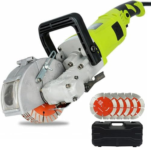 Ranuradora de pared, 4000 W, fresadora eléctrica de pared, 6500 rpm, ranura de pared, fresadora eléctrica de pared con 5 hojas de sierra, para ladrillo, granito, mármol, hormigón, cortador de Notcher