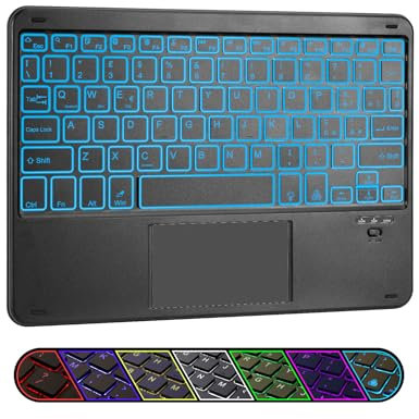 LAMA Tastiera Wireless Retroilluminata a 7 Colori con Touchpad, Bluetooth, Ultra Sottile per Tablet, Mini Tastiera Universale per Tablet/iOS/Android/Windows/Laptop/Computer
