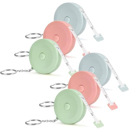 6 Pcs Tailors Tape Teasure Body Tape Measure Keyring, 2m Retractable Measuring Tape for Body Measurements, Soft Fabric Tape Measure Sewing Cloth Tailor Soft Measuring Tape