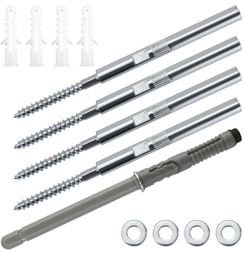 Set di 5 mensole invisibili da parete, Ø 10 x 100 mm, supporto per mensole invisibile, in acciaio, capacità di carico 18 kg, con rondelle e tasselli