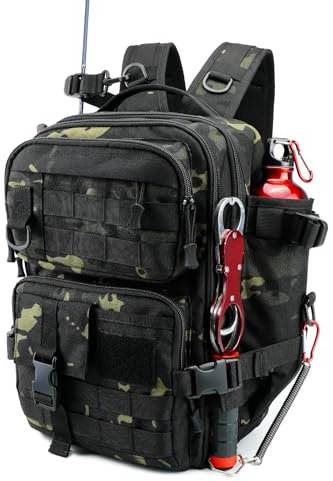 Nuoviyiya Small Fishing Backpack with Rod Holder, Water-Resistant Tackle Backpack, Fishing Tackle Bag for Box Storage, Fishings Gear & Outdoor Camping