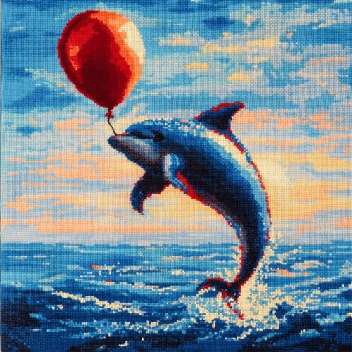 RKFLGEW DIY Knüpfkissen Set Fantasie Delfin Tier Kits Zur Herstellung Von Kissenbezügen，Statement-Teppich，DIY Knüpfhaken-Kits Für Ein Starterprojekt 43x43cm