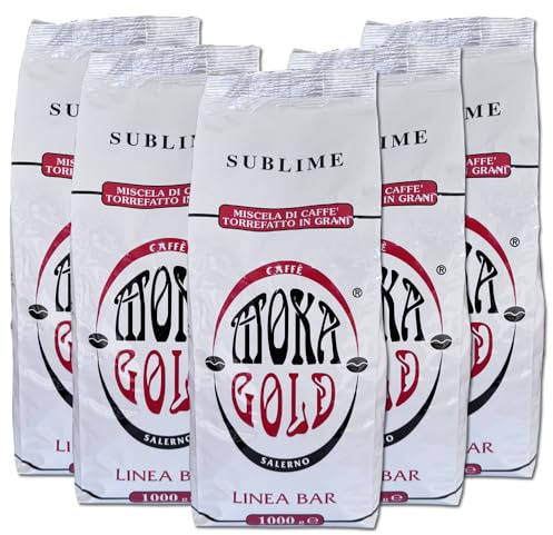 Moka Gold Linea Sublime - 5 Buste da 1kg - Caffè in Grani dal Gusto Raffinato - Miscela Arabica - Ideale per Bar e Ristoranti - Confezione Salva Aroma