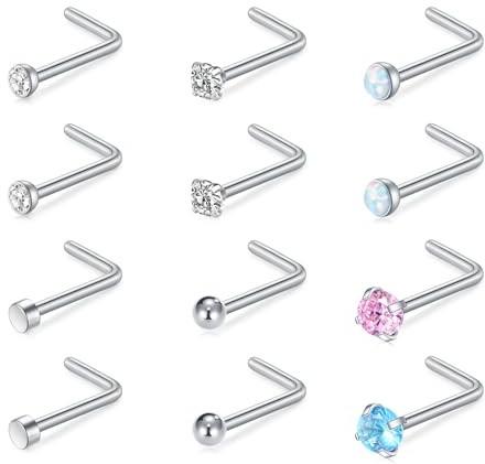 Briana Williams Nasenpiercing Stecker Silber Piercing Nase Edelstahl 20G Nasenstecker L Form Spiral Flach