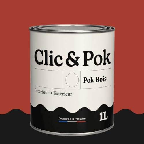 POK BOIS Peinture Bois Extérieur Intérieur – Satinée, Résistante Intempéries UV, Multisupport - 1L - RAL 3016 Rouge corail