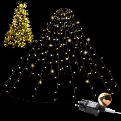 da LIGHT Lichterkette Weihnachtsbaum, 3m Christbaumbeleuchtung mit Ring, 12 Stränge 360LED für Lichterkette Außen Innen, Tannenbaum Lichterkette mit 8 Modi & Timer für 2-3,5m Tannen