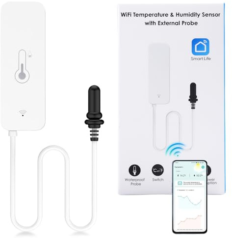 WIYETY WiFi Hygrometer Thermometer Sensor: Wlan Temperatur Feuchtigkeitssensor mit Externem Sensor, App Fernüberwachung Arbeit mit Tuya-App, Hygrometer Wlan Thermometer Innen Außen