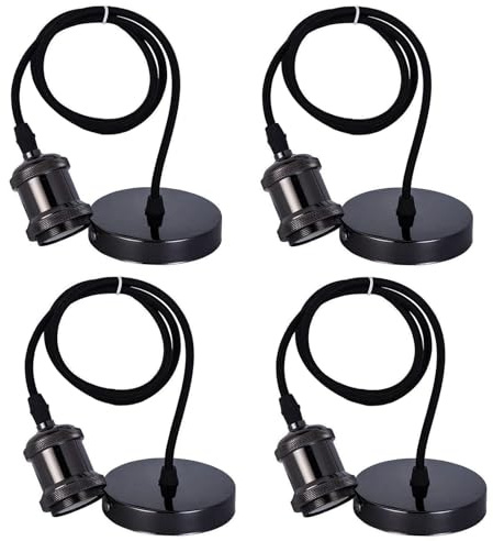 Aicharynic 4 lampadine E27, attacco E27, con cavo da 100 cm, vintage, lampada a sospensione con supporto da soffitto, lampada a sospensione fai da te per casa, bar