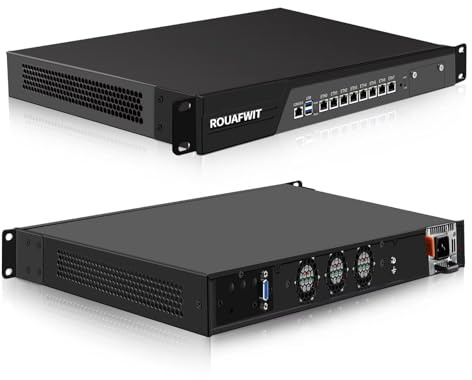 ROUAFWIT 1U Cabinet Firewall Appliance, Core i7-7700, 8 x i226V 2.5GbE LAN, OPNsense, 1U Network Rackmount, VGA, Console, USB3.0, DDR4 8G RAM 64G SSD