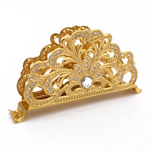 Lujoso Servilletero Dorado para Mesa – Elegante Soporte de Servilletas de Estilo Europeo con Diamantes de Imitación – Dispensador de Pañuelos de Metal para Hogar, Restaurante, Hotel, Cafetería (D)
