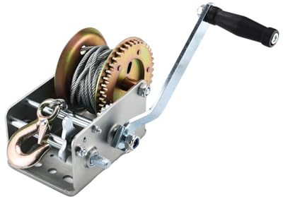 BOOMSTART 2500 lbs (1136 kg) Hand Winch with 32.8 ft (10 m) Steel Cable Ø 5 mm, Two-Way Ratchet Gear, 4.1:1/8:1 Gear Ratio, Manual Crank Winch with Hook for Boat, Trailer, ATV, Truck, Workshop