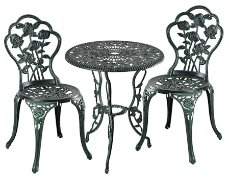 Relaxdays Set da Bistrot da 3, Tavolino da Giardino, 2 Sedie, Balcone, Stile Ferro Battuto, in Alluminio, Vari Colori