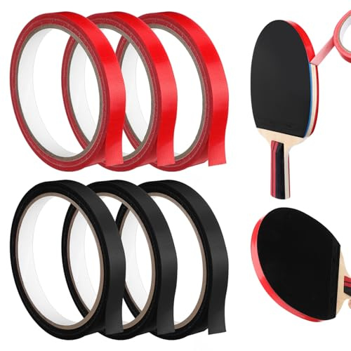 Soulchen 6 Pcs Table Tennis Paddle Side Tape to Protect The Edges of Your Rubber and Guard Tape Blade Paddle Edge Includes Black and Red Width 12 mm One Rolls Come in 10 M (20 Rackets)