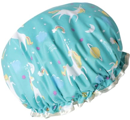 Alipis Wasserdichte Badekappe Doppelter Schutz Ölabweisend Duschhaube mit Einhorn design Leicht Für Dusche Küche Spa Damen