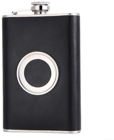 Flasque en acier inoxydable avec enveloppe en cuir synthétique et gobelet - Bouchon à vis anti-fuite - Pour whisky ou liqueur - Pour homme - Noir - 240 ml