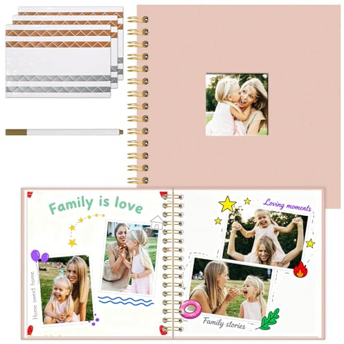 Vienrose Scrapbook Photo Album 20.5x20.5 cm, Silk Fabric Cover with 20 Sheets 40 White Pages, DIY Memory Book Corner Stickers and Pen for Wedding, Baby Shower, Travel, Valentine's Day (Pink)