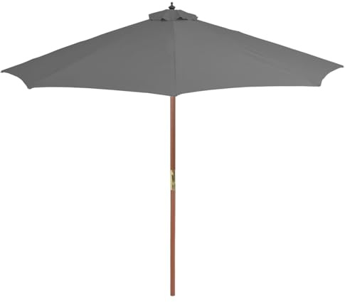 Gecheer Ombrellone da Esterni, ombrellone con palo in legno 300 cm, telo in poliestere antracite, protezione UV, per giardino, piscina e spiaggia