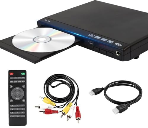 PUSOKEI HDMI DVD Player for TV, 1080P HD Compact CD/DVD Player That Play All Regions, 6.5mm Port, AV Output, USB Input & Remoted Control, Support PAL/NTSC (UK Plug)