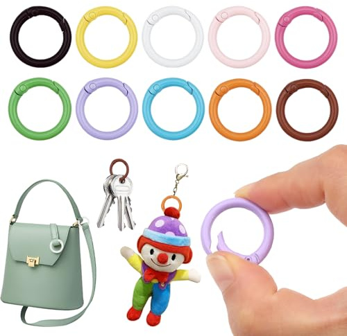 Karabiner-O-Ring, 50 Stück bunte runde Feder-O-Ringe, 0,91 Zoll runde Metall-Karabiner-Auslösefeder-Schnapp-Schlüsselanhängerringe für Schlüssel, Plüschtier-Anhänger