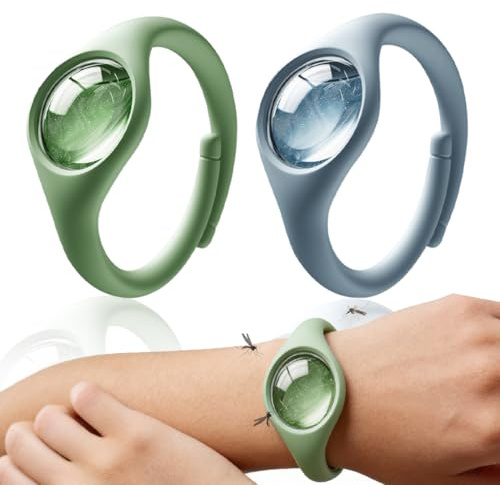 Quesuc 2 Piezas Pulsera Antimosquitos Pulsera Repelente De Picaduras De Insectos De Silicona Esencial Para Vacaciones - Gadgets De Camping, Viaje Para Niños Y Adultos Azul Y Verde