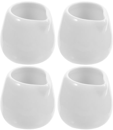 Amosfun Mini Pichets à Lait en Céramique Blanche, 4 Pièces Bec Verseur, pour Crème et Sauces Cuisine