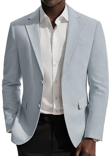 PJ PAUL JONES Kavajer för män smart casual 2 knappar kostym jackor linne blazer, Himmelsblått, XL
