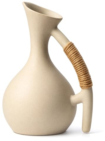 A 1300Ml Coarse Ceramic Cold Water Jug –Home Porcelain Tea Pot A Cold Earthenware Kettle with Rope Handle & Cork Stopper, Large Capacity Teapot for Tea/Coffee/Milk/Women/Office/Home/Gift