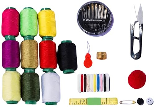 yeeplant 10-Color Sewing Kit, with Sewing Needles Set, Mini Scissors, Thimble, Polyester Thread Spools, Clear Storage Box, Portable for Travel, Home, and Beginner Stitching