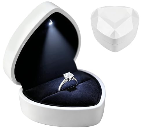 Ziyonix LED Light Schmuck Ringbox, Herzform Ring Schachtel Ringschatulle mit Samt Interieur Samt Geschenkbox Ring Herz Ringschachtel für Hochzeit Verlobungsring Valentinstag