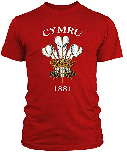 Cymru Welsh - Maglietta da rugby, stile retrò, con tre piume, colore: Rosso, Rosso, XL