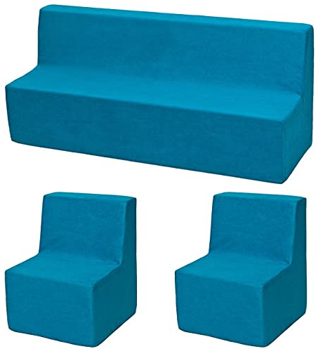 Conjunto de muebles para ninos: 2x sillón+sofá relajante (color: azul)