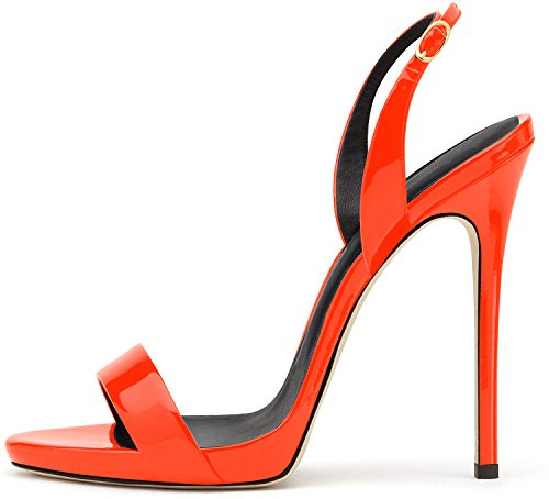 elashe Donna Sandali in Pelle Lucida Slingback Tacco a Spillo 12 cm Punta Rotonda con Fascia Posteriore Eleganti per Estate Feste e Notti di Matrimonio