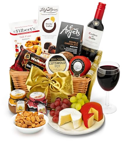 Downton Red Wine Hamper - Classic Cabernet Sauvignon Gift Set with Mature Cheddar, Organic Brie, Chocolates - Red Wine Gift Baskets For Birthdays and Other Occasions, from Regency Hampers