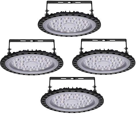 Sararoom 4 Pack 100W UFO LED Hallenleuchte 8000LM Superhell LED Industrielampe Kaltweiß 6500K Hallenstrahler - Abstrahlwinkel 120° Industrial Kronleuchter Werkstattlampe für Fabriken Flughafen Garage