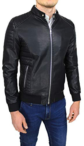 Evoga Giubbotto Giacca Uomo Nero Ecopelle chiodo Giubbino Bomber Moto Slim Fit