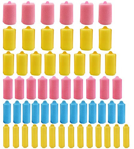 56 Pieces 6 Sizes Foam Sponge Hair Rollers Mini Foam Hair Styling Curlers Flexible Sponge Curlers with Storage Bag Soft Sleeping Hair Curlers for Adults and Kids Pink Yellow Blue Random Color