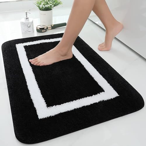 Homaxy Mikrofaser Badezimmerteppich Badematte rutschfest – 60x90 cm,Schwarz | modernes design, weich & flauschig, wasserabsorbierende, rutschfeste rückseite, maschinenwaschbar, weit verbreitet, langlebig